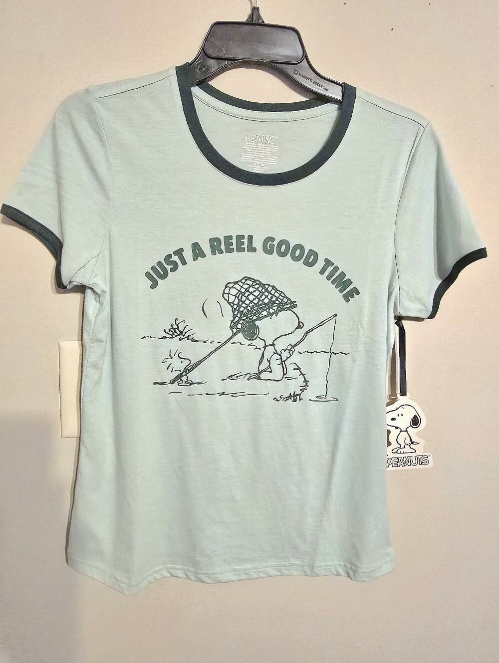 Peanuts Light Mint Graphic Tee with Dark Green Trim